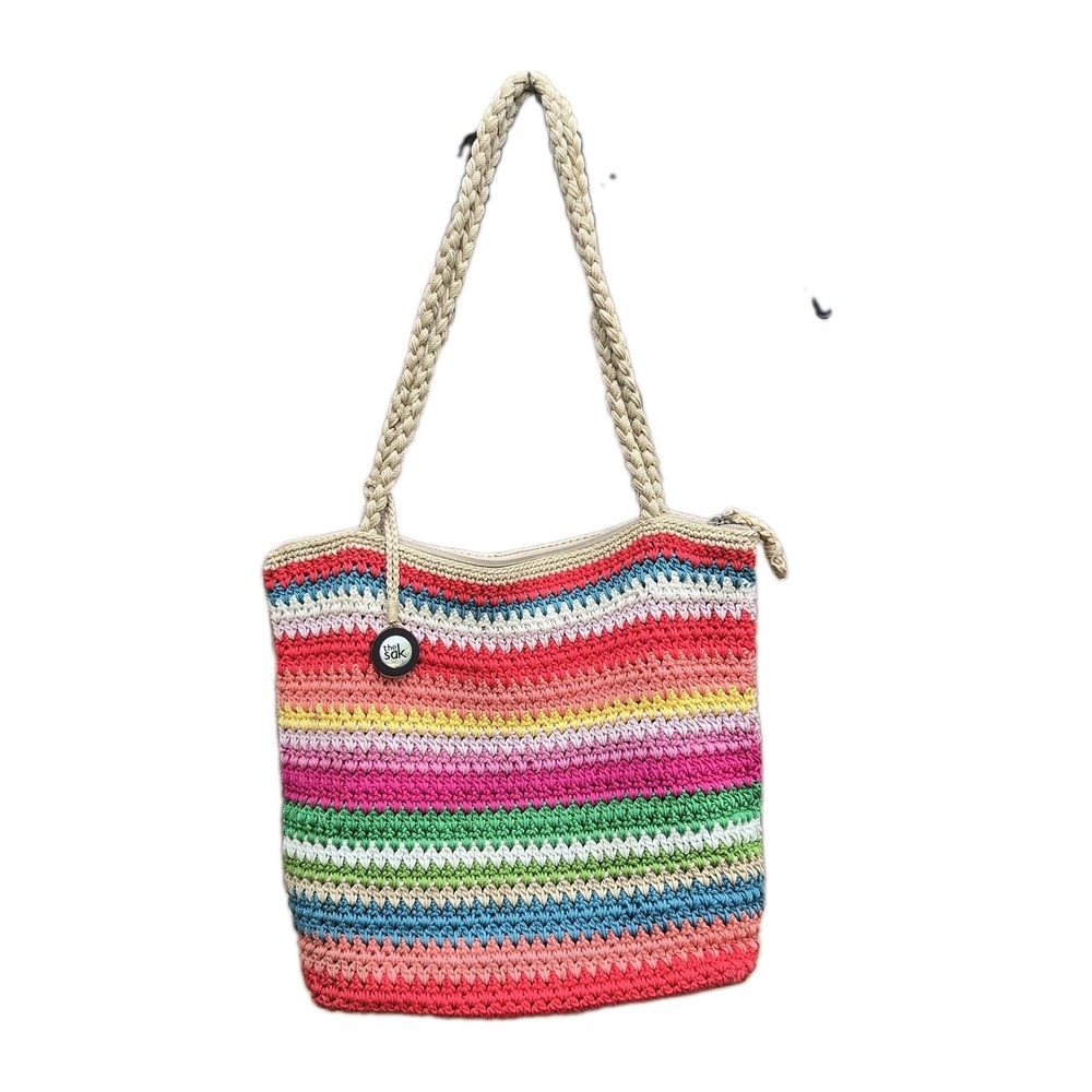 The Sak Rainbow Multi Colors Crochet Shoulder Bag Purse Boho Y2k 90s *note